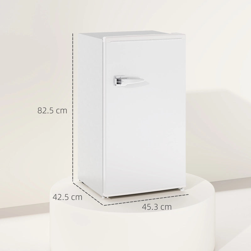 HOMCOM Under Counter Fridge, 85L Small Retro Refrigerator with Chiller Box, Adjustable Thermostat, Glass Shelves, White