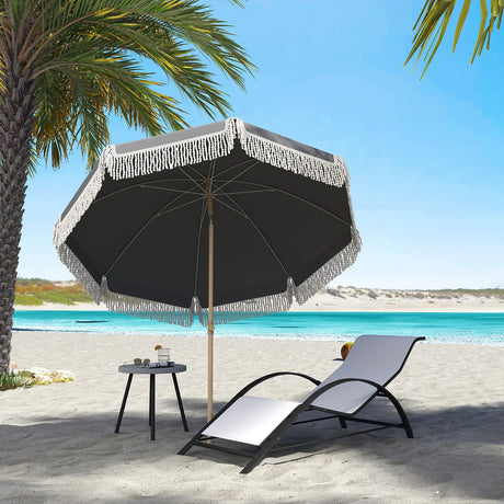 Outsunny 1.7 m Beach Umbrella with Sand Anchor, 30 Tilting Fringed Beach Garden Parasol with Adjustable Height, Grey