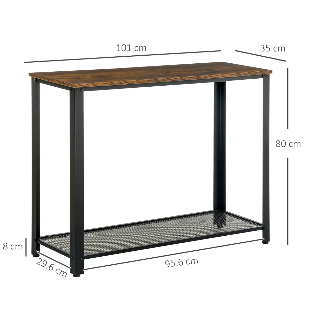 HOMCOM Industrial Console Table14Entryway Table w/Bottom Mesh Shelf Metal Frame Vintage Sofa Table for Hallway, Living Room, Rustic Brown