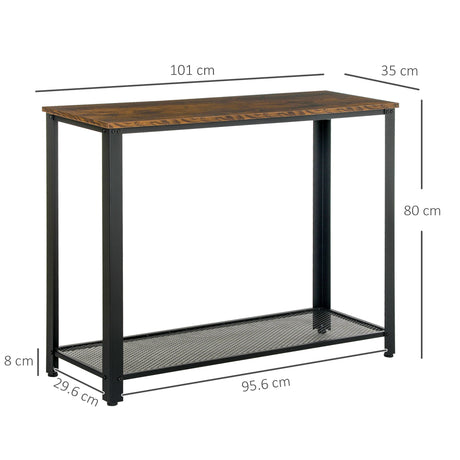 HOMCOM Industrial Console Table14Entryway Table w/Bottom Mesh Shelf Metal Frame Vintage Sofa Table for Hallway, Living Room, Rustic Brown