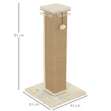 PawHut 81cm Cat Scratcher, Vertical Full Scratcher w/ Natural Jute Rope, Hanging Ball, Soft Plush - Beige
