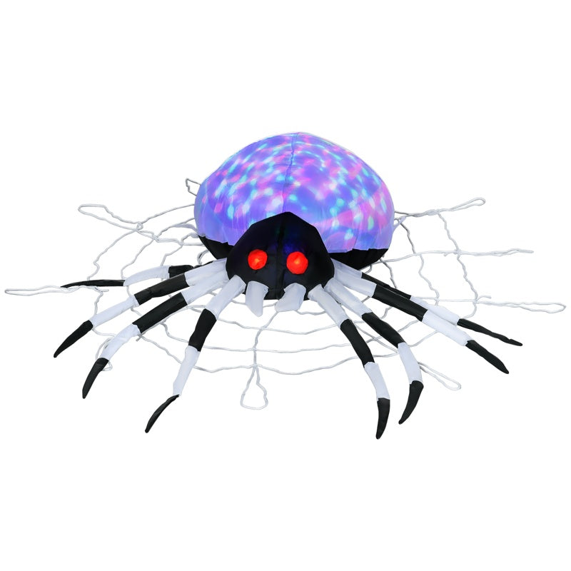 HOMCOM 5FT Long Halloween Inflatable Spider, Hanging Giant Spider with Colourful LED Light, Blow-Up Outdoor LED Garden Display for Lawn, Party