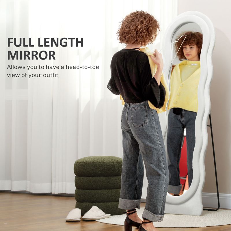 HOMCOM Wavy Velvet-Feel Full Length Mirror - White