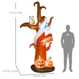 HOMCOM 2.7m Halloween Inflatable Dead Tree with Ghost, Pumpkin and Owl, Blow Up Decorations with Build-in LED Lights for Party Outdoor Garden Dcor