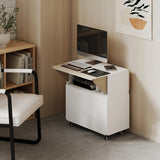 HOMCOM Folding Dining Table, Rolling Drop Leaf Table with Hidden Shelf & Cabinet for Dining Room, Small Spaces, White