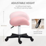 HOMCOM Saddle Stool, PU Leather Adjustable Rolling Salon Chair with Steel Frame for Massage, Spa, Beauty and Tattoo, Pink