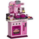 AIYAPLAY Kids Kitchen with 33 Pieces, Lights, Sounds, Storage, for Ages 3-6 Years, Pink