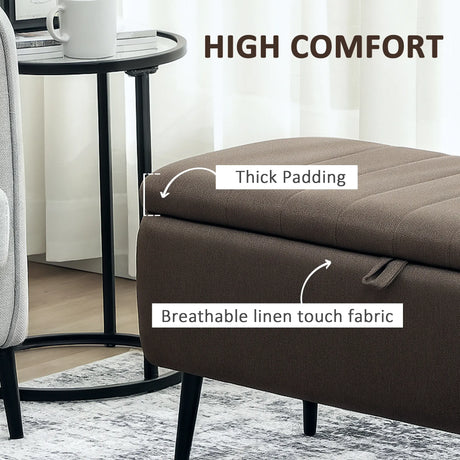 HOMCOM Linen-Look 92 x 31cm Storage Ottoman - Dark Brown