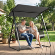 Outsunny 2-Seater Rattan Swing Chair, Outdoor Garden Hanging Swing Seat with Stand, Adjustable Canopy and Soft Cushions