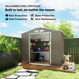 Outsunny 7 x 4ft Metal Garden Storage Shed with Vents, Floor Foundation Kit and Lockable Double Doors, Light Brown