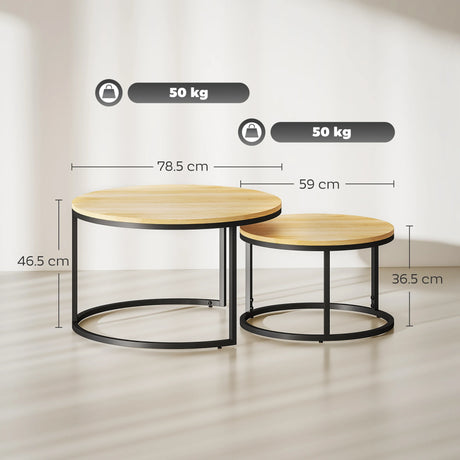 HOMCOM Set of Two Wood-Effect Stacking Tables - Natural