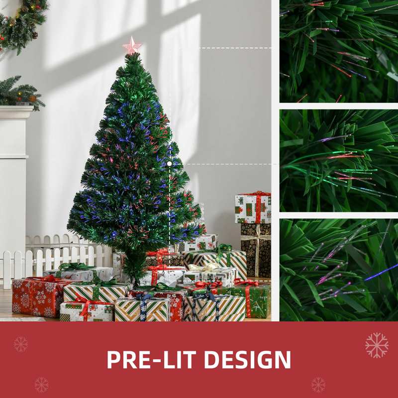 HOMCOM 4FT Pre-Lit Fibre Optic Artificial Christmas Tree Holiday Xmas Décor with Tree Topper Multi-Colour