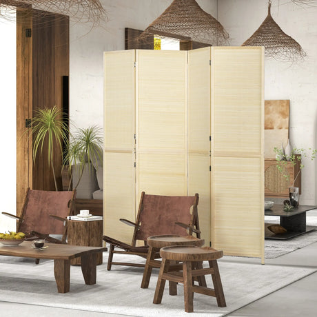 HOMCOM Room Divider, Freestanding Privacy Screen, 4 Panel Folding, 180 x 180cm, Natural