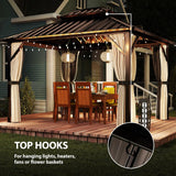 Outsunny 3x3 m Hardtop Gazebo Canopy with UPF50+ Double Galvanised Steel Roof, Aluminium Garden Gazebo Permanent Pavilion, Brown