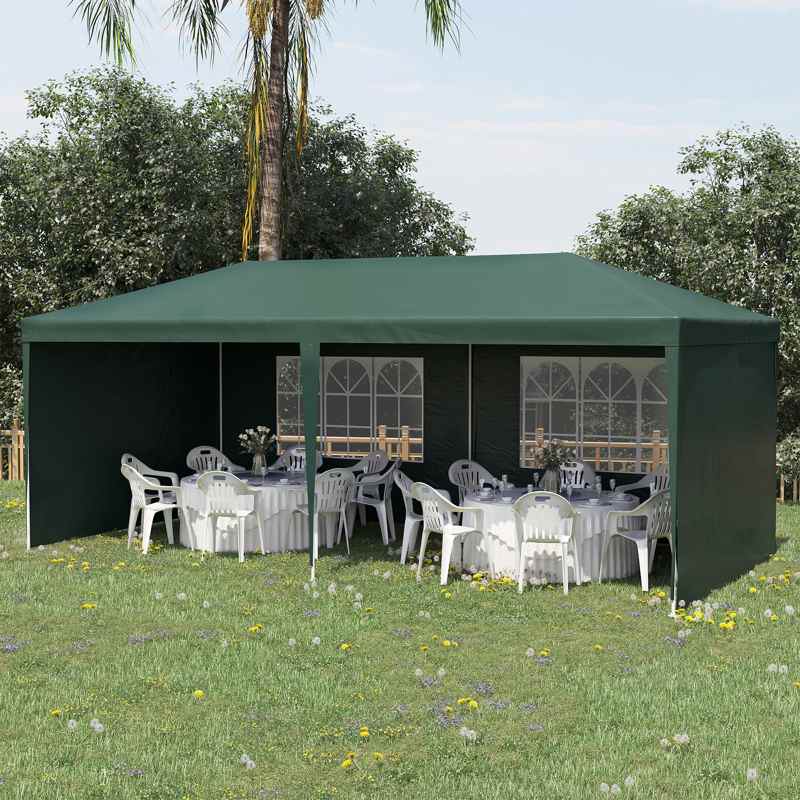 Outsunny 6x3 m Party Tent Gazebo Marquee Outdoor Patio Canopy Shelter with Windows and Side Panels, Green