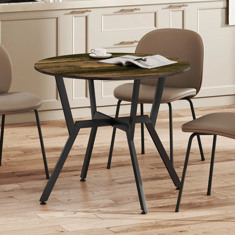 HOMCOM Dining Table, Round Kitchen Table with Black Legs, Anti-slip Foot Pads for Living Room, Dining Room 90 x 76 cm, Rustic Brown