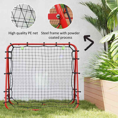 HOMCOM Double Sided Football Rebounder Net, Football Rebound Goal with Five Adjustable Angles, Red