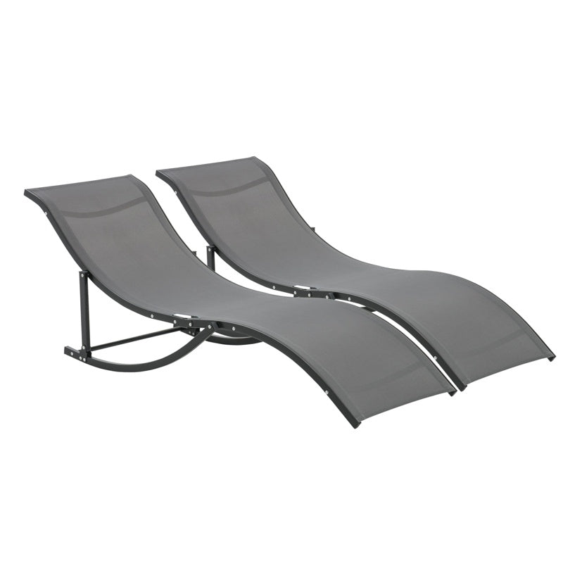 Outsunny Set of 2 S-shaped Foldable Lounge Chair Sun Lounger Reclining Outdoor Chair for Patio Beach Garden, Grey