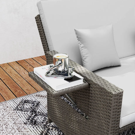 Outsunny Rattan Day Bed, with Footstool - Light Grey
