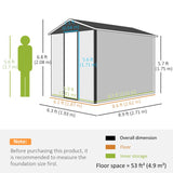 Outsunny 9x 6FT Metal Outdoor Garden Shed, Galvanised Tool Storage Shed w/ Sloped Roof, Lockable Door for Patio Lawn, Dark Grey