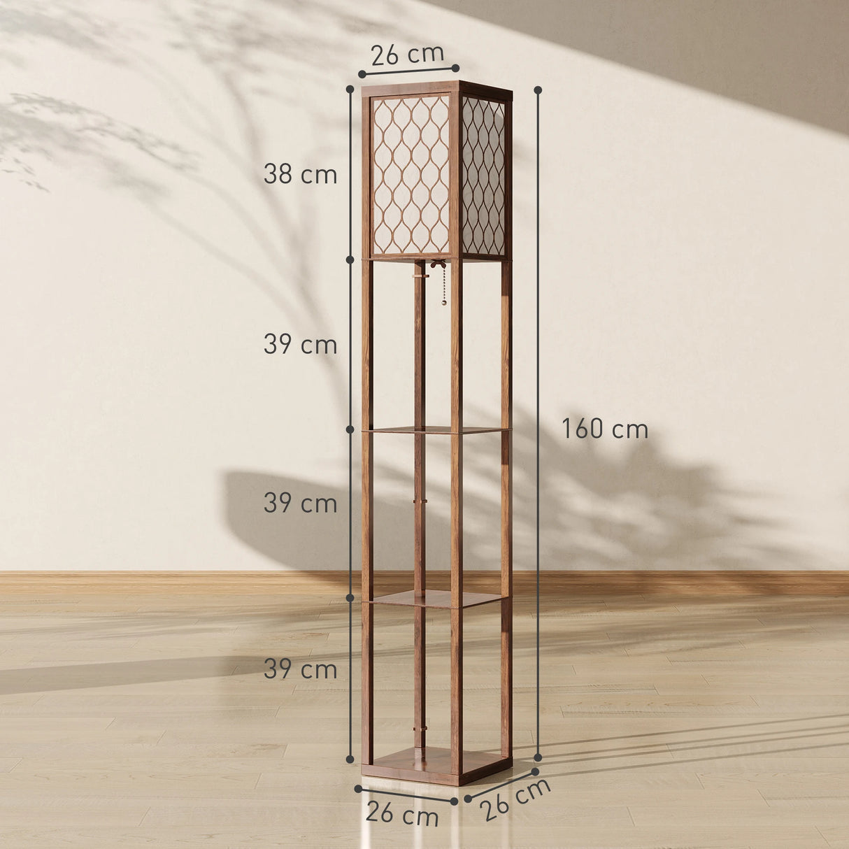 HOMCOM Three-Shelf Standing Lamp - Rustic Brown/White