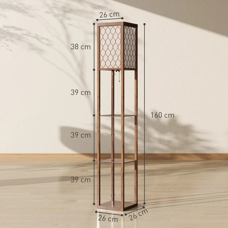 HOMCOM Three-Shelf Standing Lamp - Rustic Brown/White