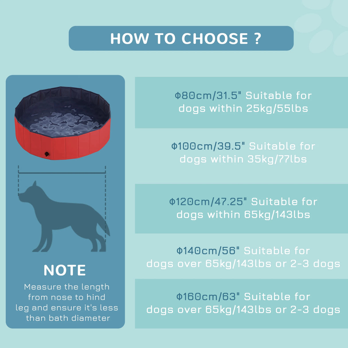 PawHut Dog Paddling Pool, Foldable Dog Pool, Leakproof & Hard Plastic, Portable Pet Bathtub with Non-Slip Base & Drainage Hole, for Indoors, Outdoors, Garden, Patio, 120 x 30 cm, Red