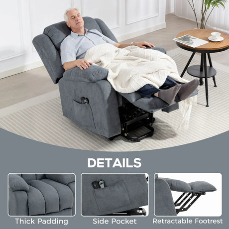 HOMCOM Power Lift Recliner Chair with Massage, Overstuffed Lift Chair for Elderly with Footrest, Remote and Side Pocket, Grey