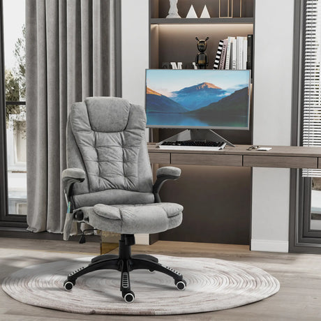 Vinsetto Massage Recliner Chair Heated Office Chair with Six Massage Points Microfiber Cloth 360 Swivel Wheels Grey