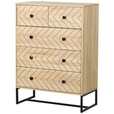 HOMCOM 5 Drawer Chest Sideboard Cabinet Storage Unit Bedroom Home Unique Zigzag Design w/ Black Metal Handles Anti Tip & Top