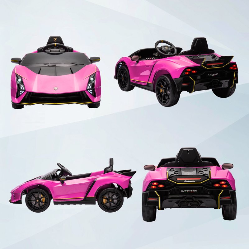 AIYAPLAY 12V Lamborghini Autentica Licensed Kids Electric Car with Remote Control, 4 Suspension Wheels, Soft Start, Pink