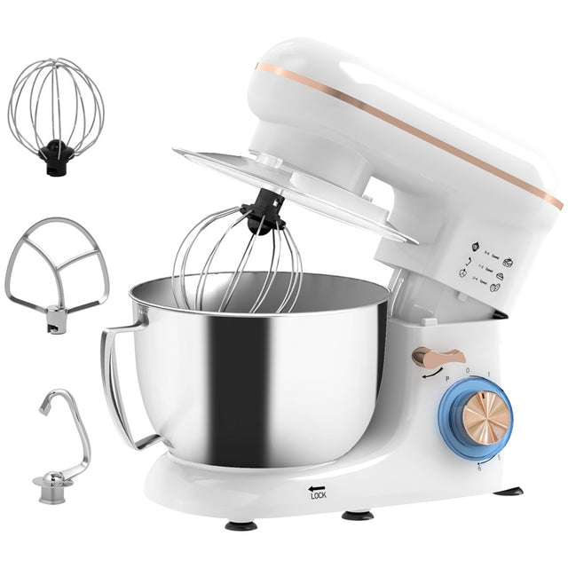 HOMCOM 1300W Kitchen Stand Mixer, with Accessories - White