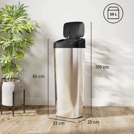 HOMCOM 50L Stainless Steel Sensor Bin - Silver Tone