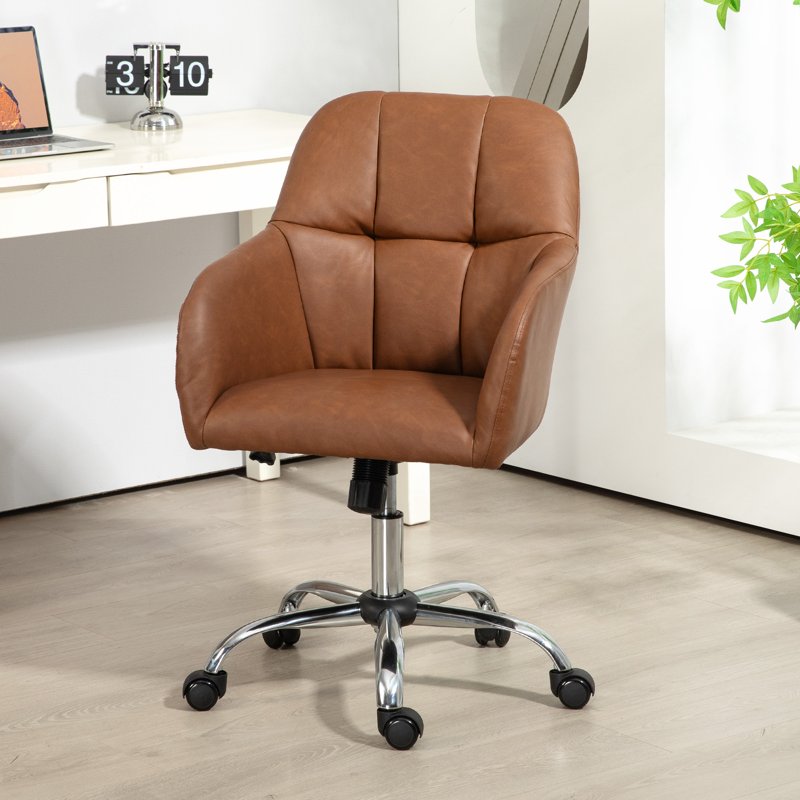 HOMCOM Faux Leather Tub Office Chair, with Wheels - Brown