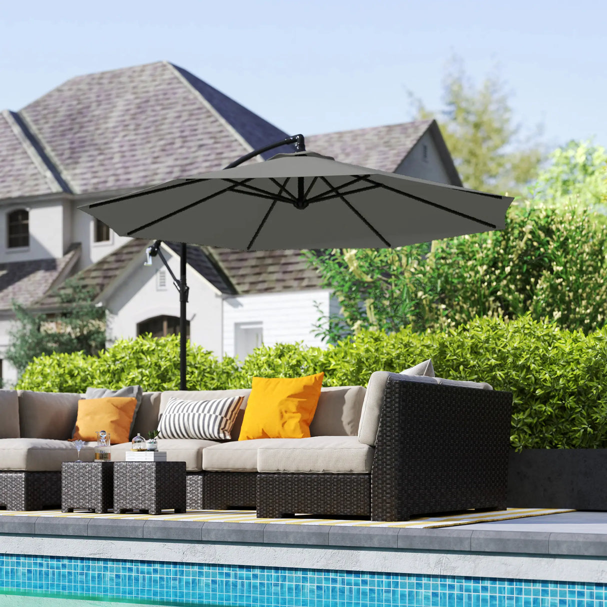 Outsunny 3m Overhanging Cantilever Parasol, with Cross Base - Light Grey