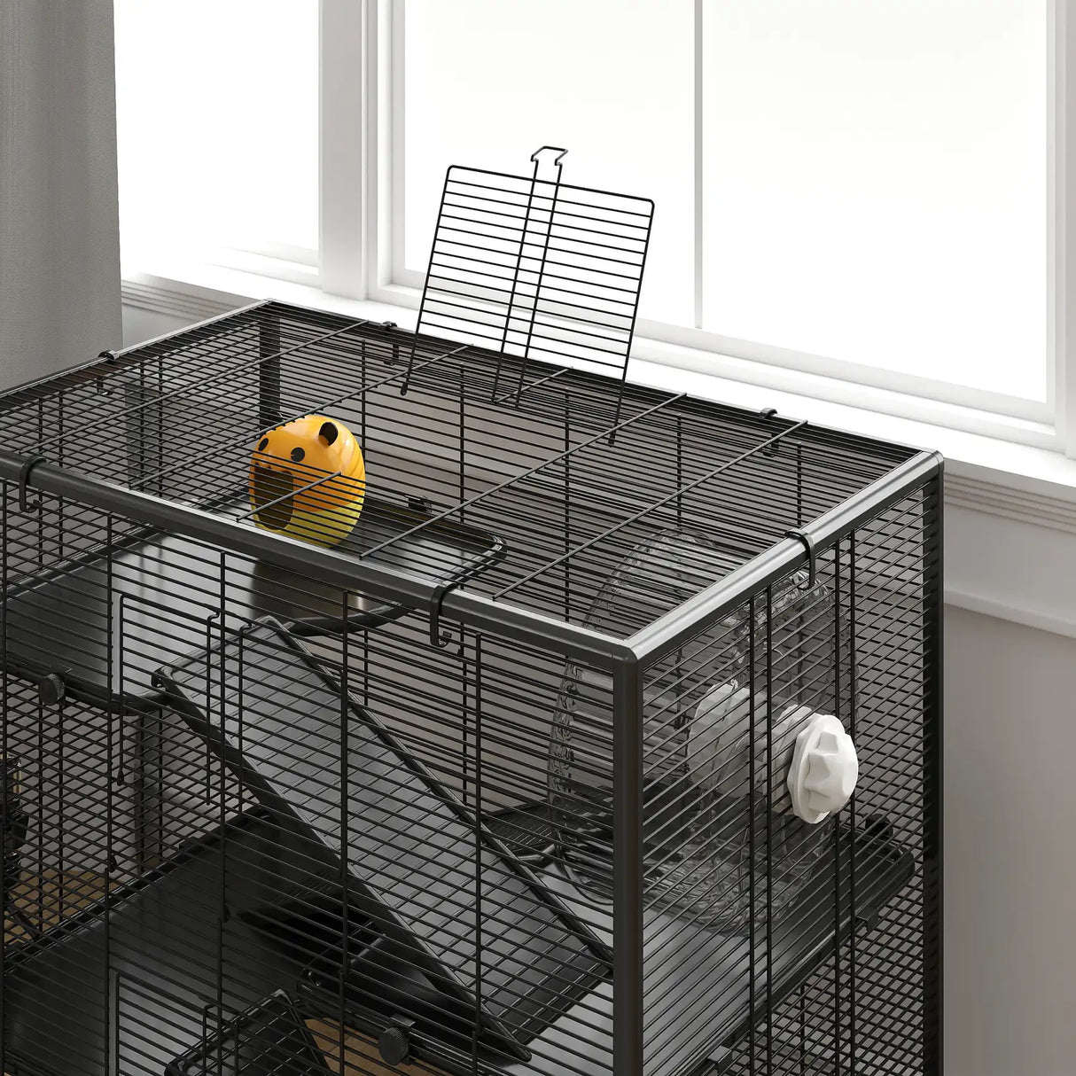 PawHut Four-Tier Hamster Cage with Deep Tempered Glass Bottom, Hut, Running Wheel, Food Dish, Water Bottle, 78.5 x 48.5 x 80cm