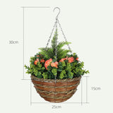 Outsunny Pack of 2 Faux Plant Artificial Lisianthus Flowers Hanging Planter with Basket for Indoor Outdoor Decoration, Orange