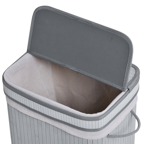 HOMCOM 70L Natural Wood Laundry Basket A Compartment w/Flip Lid Removable Lining Handles Board Base Foldable Durable Water-Resistant Dirty Clothes Storage Home Organisation Grey