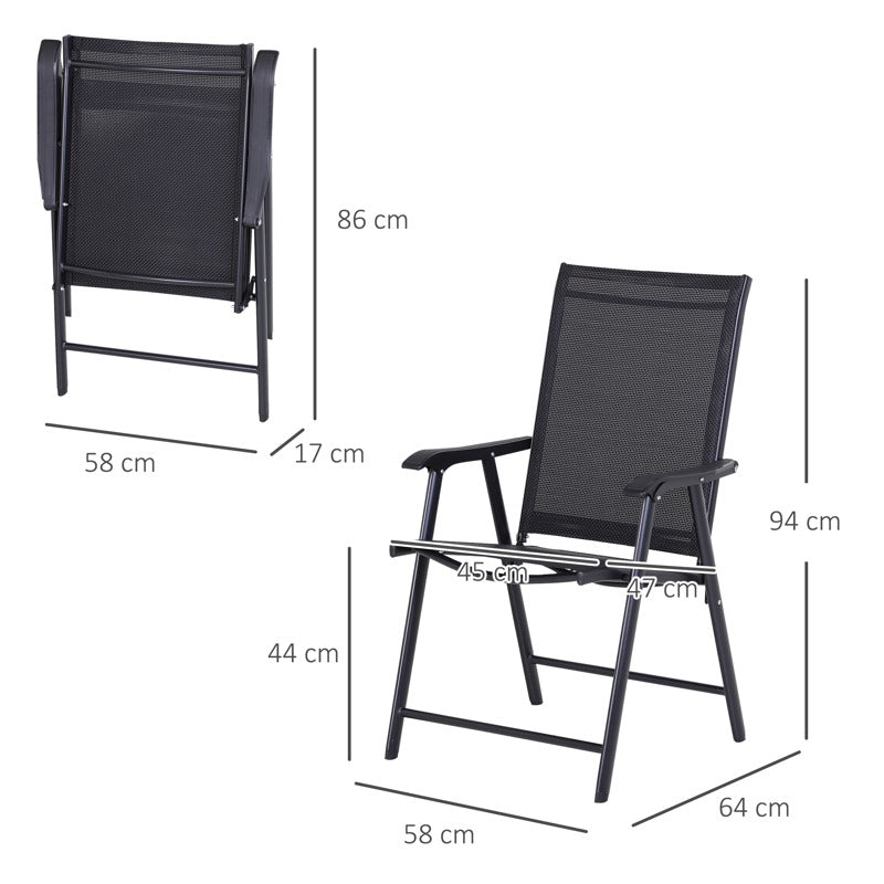 Outsunny Set of 4 Folding Garden Chairs, Metal Frame Garden Chairs Outdoor Patio Park Dining Seat with Breathable Mesh Seat, Black