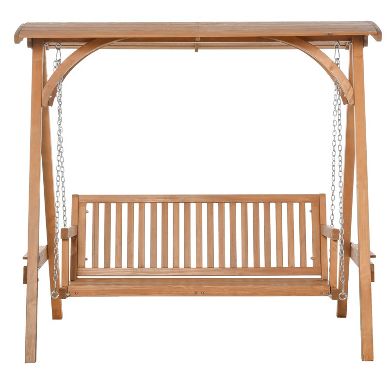 Outsunny 3 Seater Garden Swing Seat Wooden Swing Chair Hammock Bench Lounger with Canopy, Natural