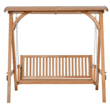 Outsunny 3 Seater Garden Swing Seat Wooden Swing Chair Hammock Bench Lounger with Canopy, Natural