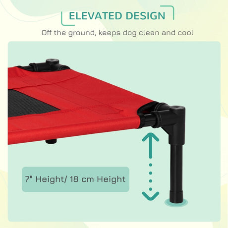 PawHut Raised Dog Bed Cat Elevated Lifted Portable Camping w/ Metal Frame Black and Red (Small)