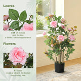 HOMCOM 90cm Artificial Rose Tree Set of 2, Decorative Fake Plant with 344 Silk Leaves 17 Flowers for Outdoor Indoor Decor, Pink