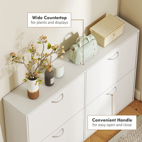 HOMCOM Wooden Modern Design 4 Drawer Shoes Cabinet Pull Down Shelf Storage Organiser - White