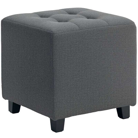 HOMCOM Square Footstool, Small Ottoman with Side Pocket, Linen Fabric Footrest Foot Stool with Rubber Wood Legs and Padded Seat for Living Room, Bedroom, Entryway, 35 x 35 x 35cm, Grey