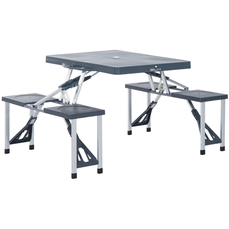 Outsunny Camping 4-Seat Table Set W/Chairs-Black/Grey