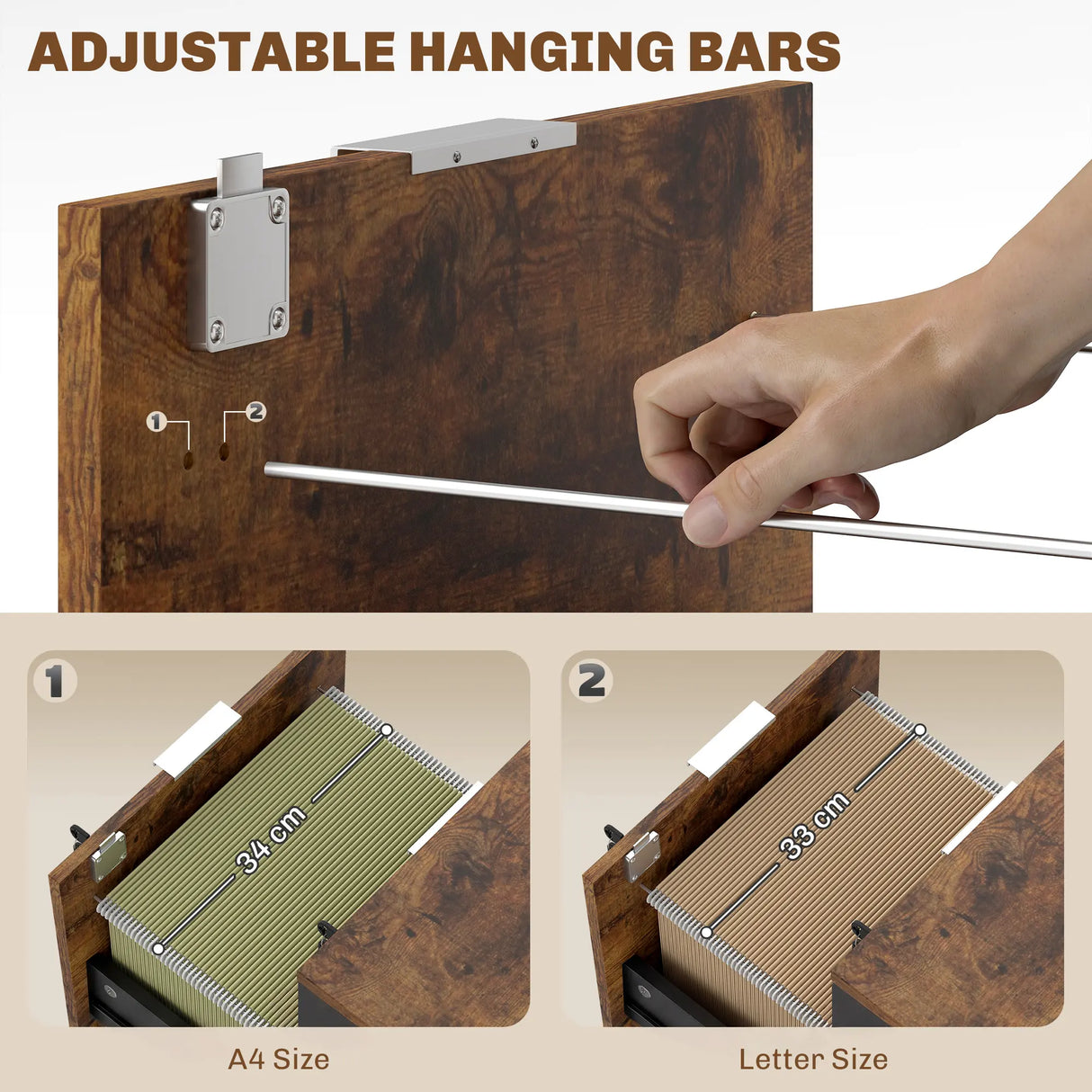 HOMCOM Two-Drawer Lockable Filing Cabinet - Black and Rustic Brown