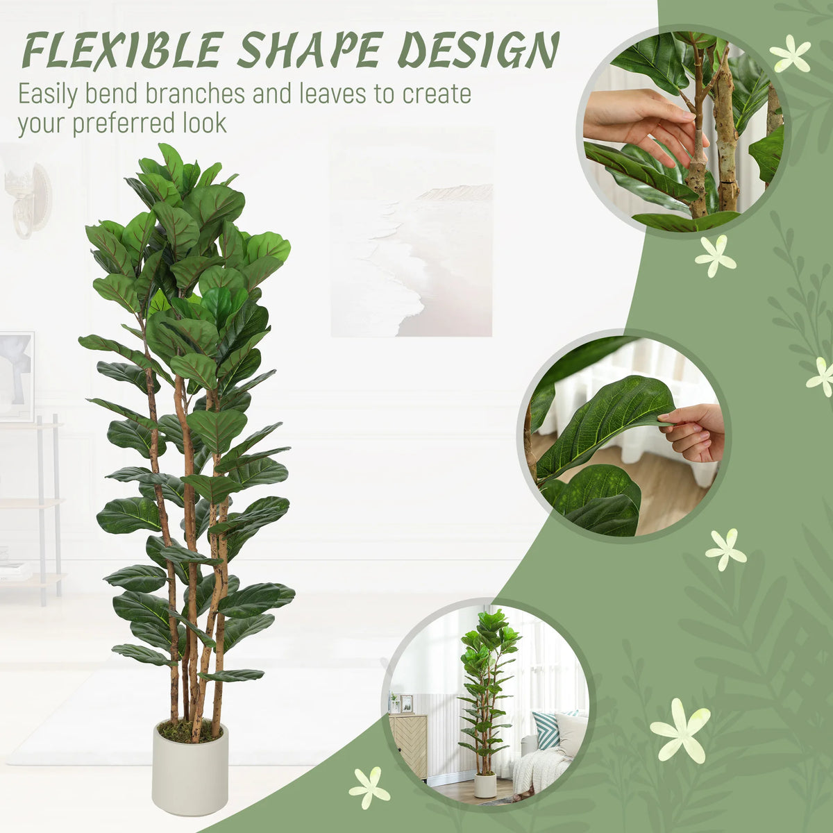 HOMCOM 180cm Artificial Fiddle Leaf Fig Tree - Green