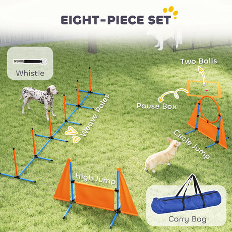 PawHut 6-Piece Dog Agility Equipment Set with Weave Poles, Jump Ring, Hurdle, Pause Box, Bag, Orange