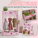 AIYAPLAY Kids Clothes Rail with Two Shelves, for 3-8 Years, Pink